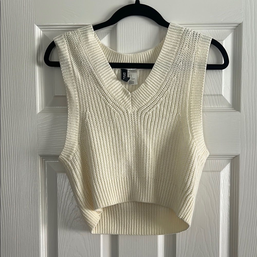 Zara Cream Ribbed Crop Tank Top